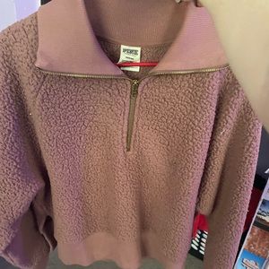 PINK fluffy quarter zip sweatshirt